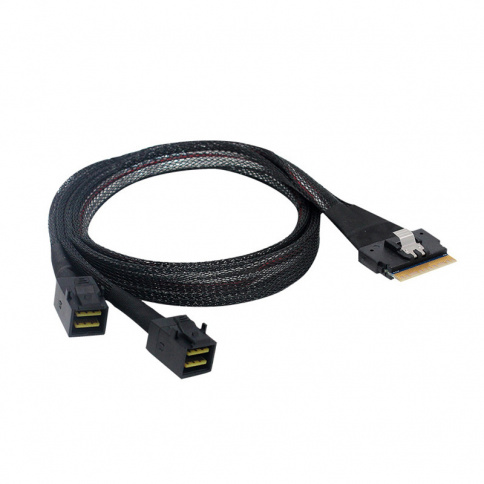 Кабель Slim SAS 4.0 SFF-8654 8i 76PIN - 2X SFF-8643 Mini SAS HD 4i 12Gbps 0.8м. (черный) фото 1