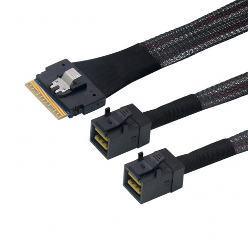 Кабель Slim SAS 4.0 SFF-8654 8i 76PIN - 2X SFF-8643 Mini SAS HD 4i 12Gbps 0.8м. (черный) фото 2