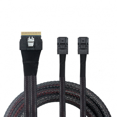 Кабель Slim SAS 4.0 SFF-8654 8i 76PIN - 2X SFF-8643 Mini SAS HD 4i 12Gbps 0.8м. (черный) фото 3